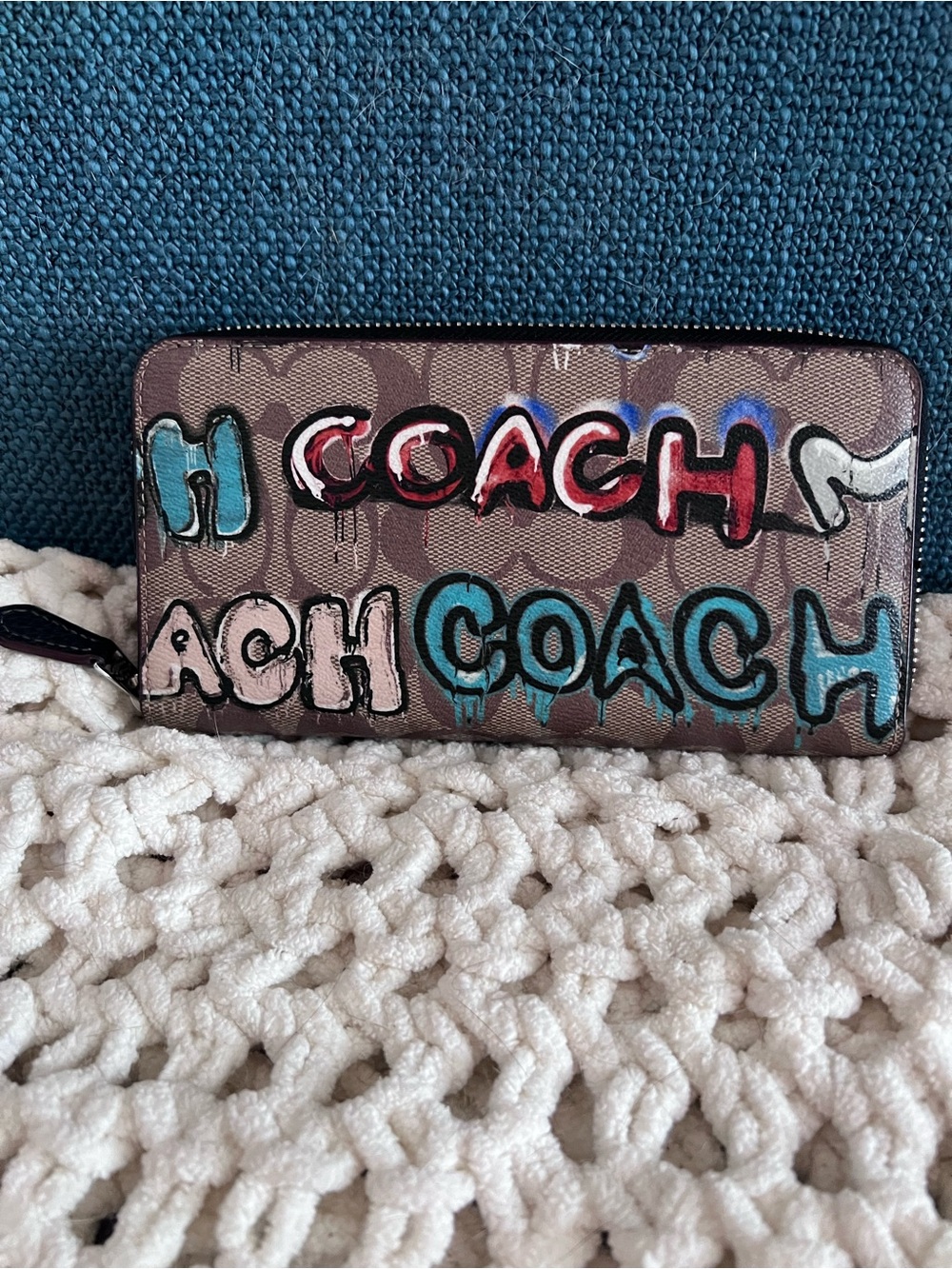 Coach X Mint Graphic Zip Wallet in Brown with Multicolor Graffiti